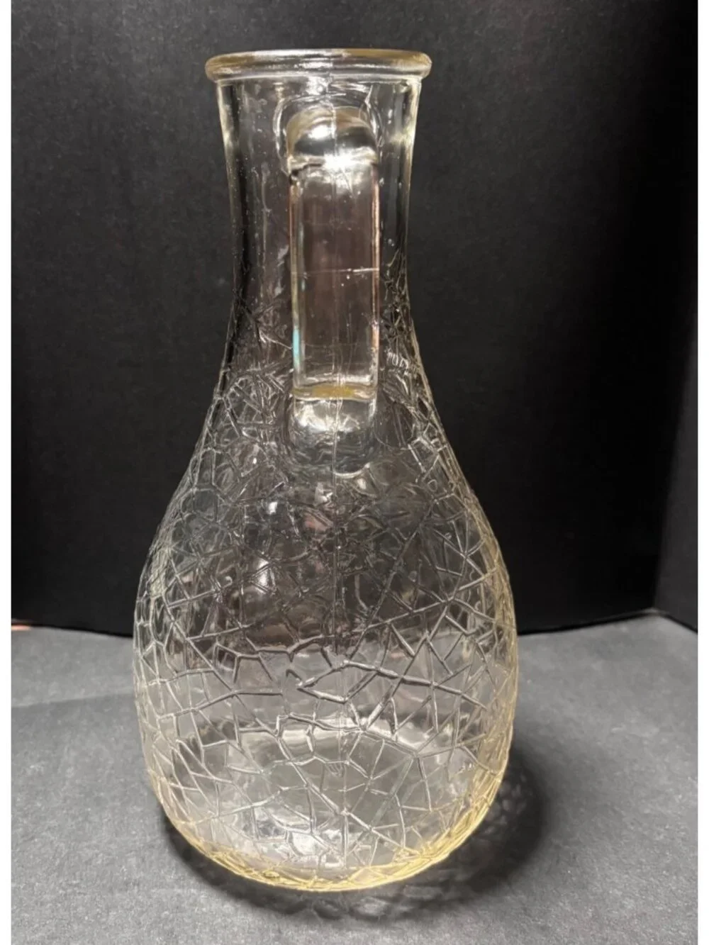 Vintage 1960s Crackle Glass Pitcher With Handle & Spout